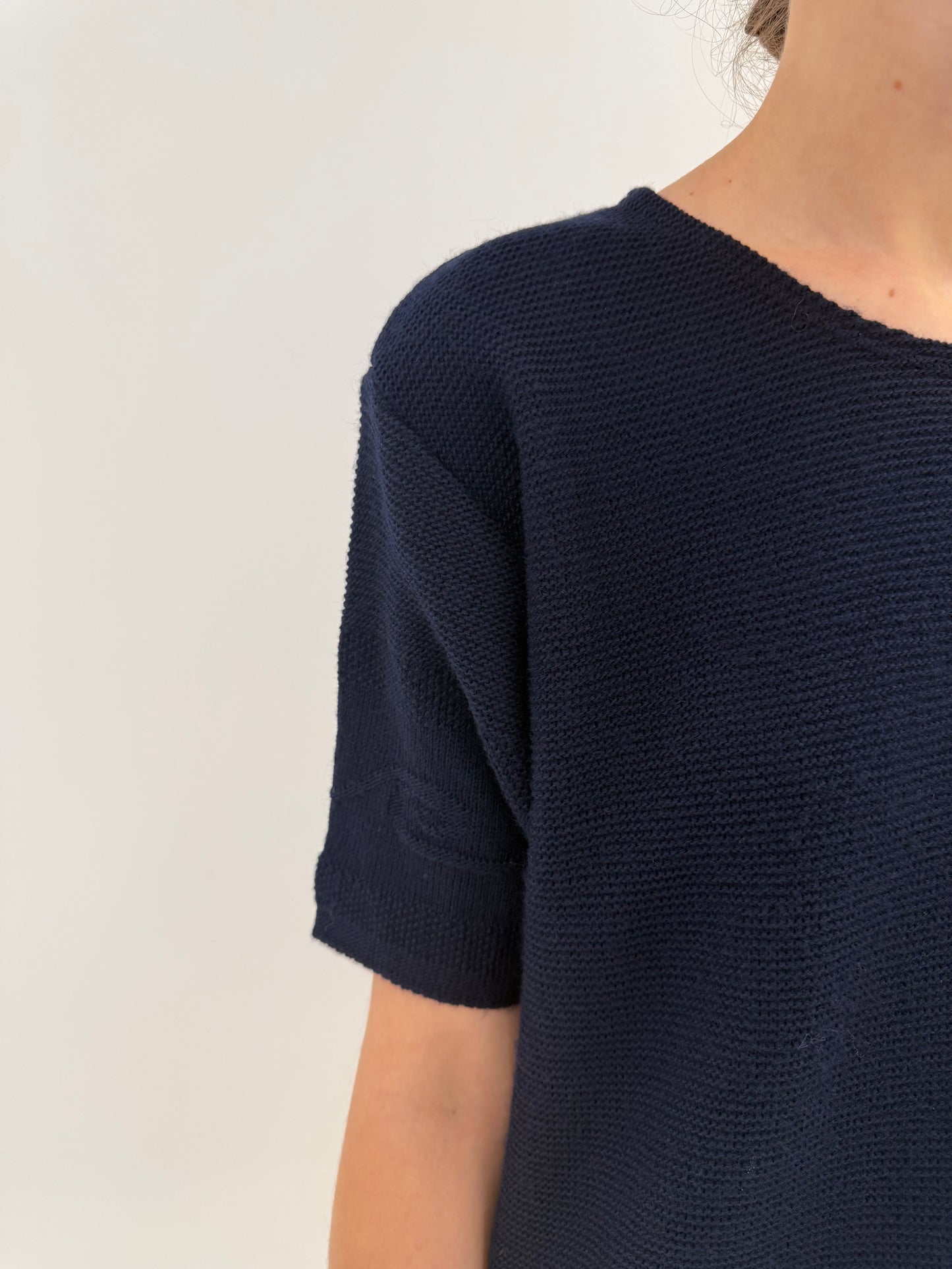 Top din lana extrafina plină și elastan Navy blue