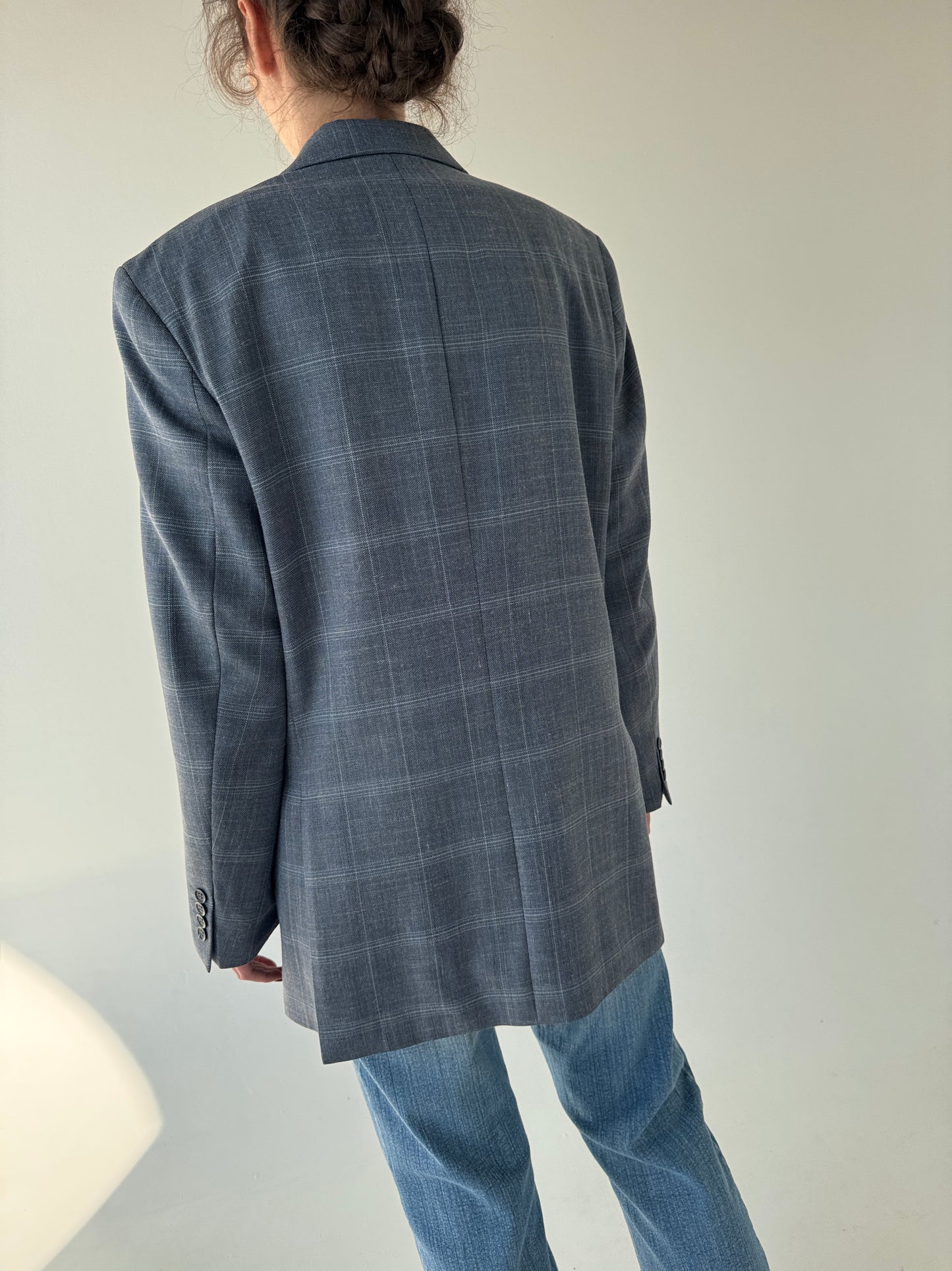 Sacou jeans blue din lana extafina, mătase naturală și in