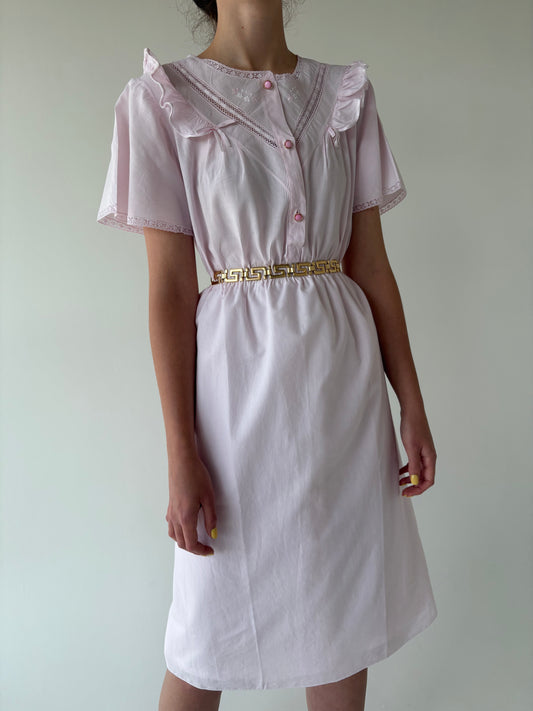Rochie vintage powder Pink cu broderie manuală excepțională