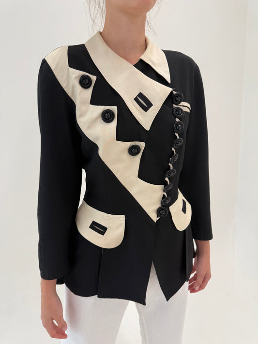 Sacou vintage italian cambrat super elaborat cu aplicații și talie reglabilă la spate