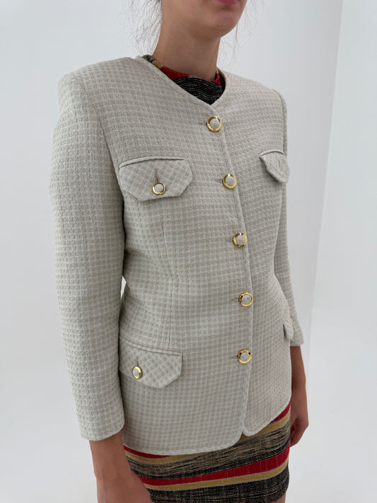 Sacou vintage italian în stil Chanel petite light nude din tweed excepțional de lana
