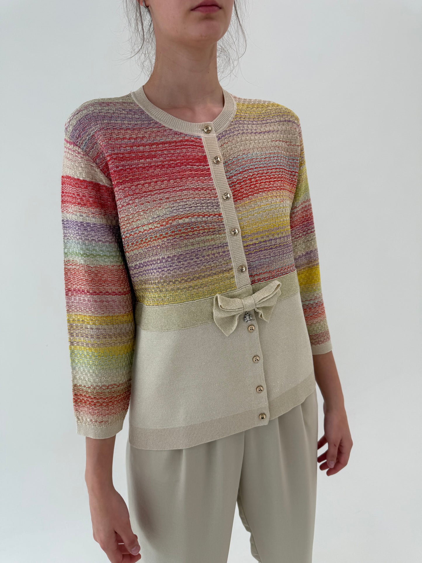 Cardigan italian sand nude în stil Missoni ultra feminin
