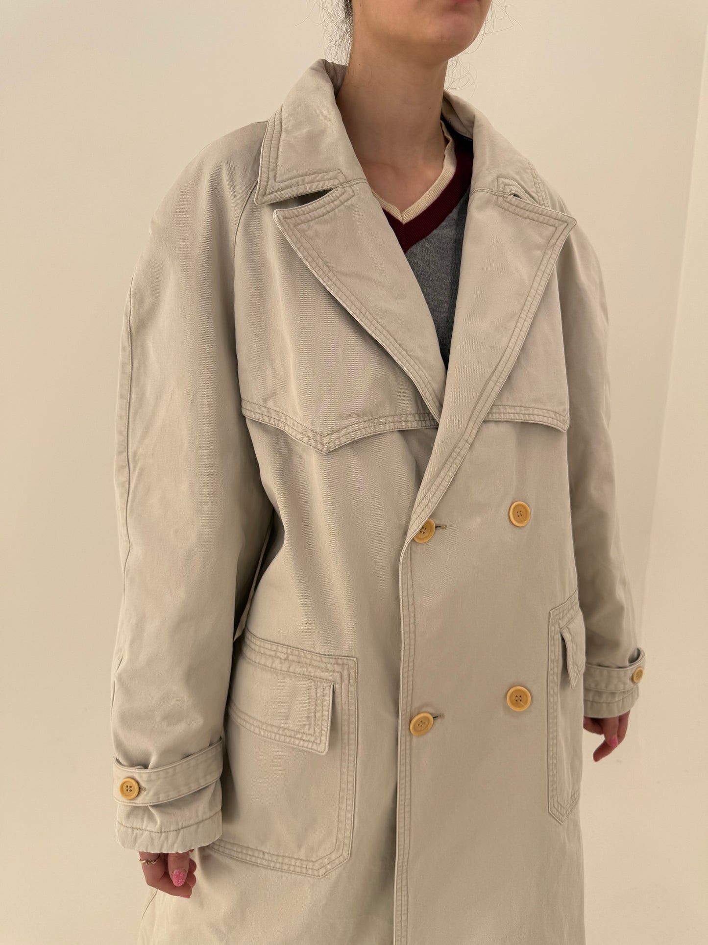 Trench Moschino vintage din jeans off white cu închidere dublă