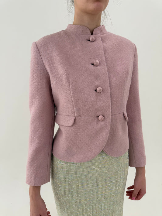 Sacou vintage cambrat powder pink cu talie marcată și nasturi superbi