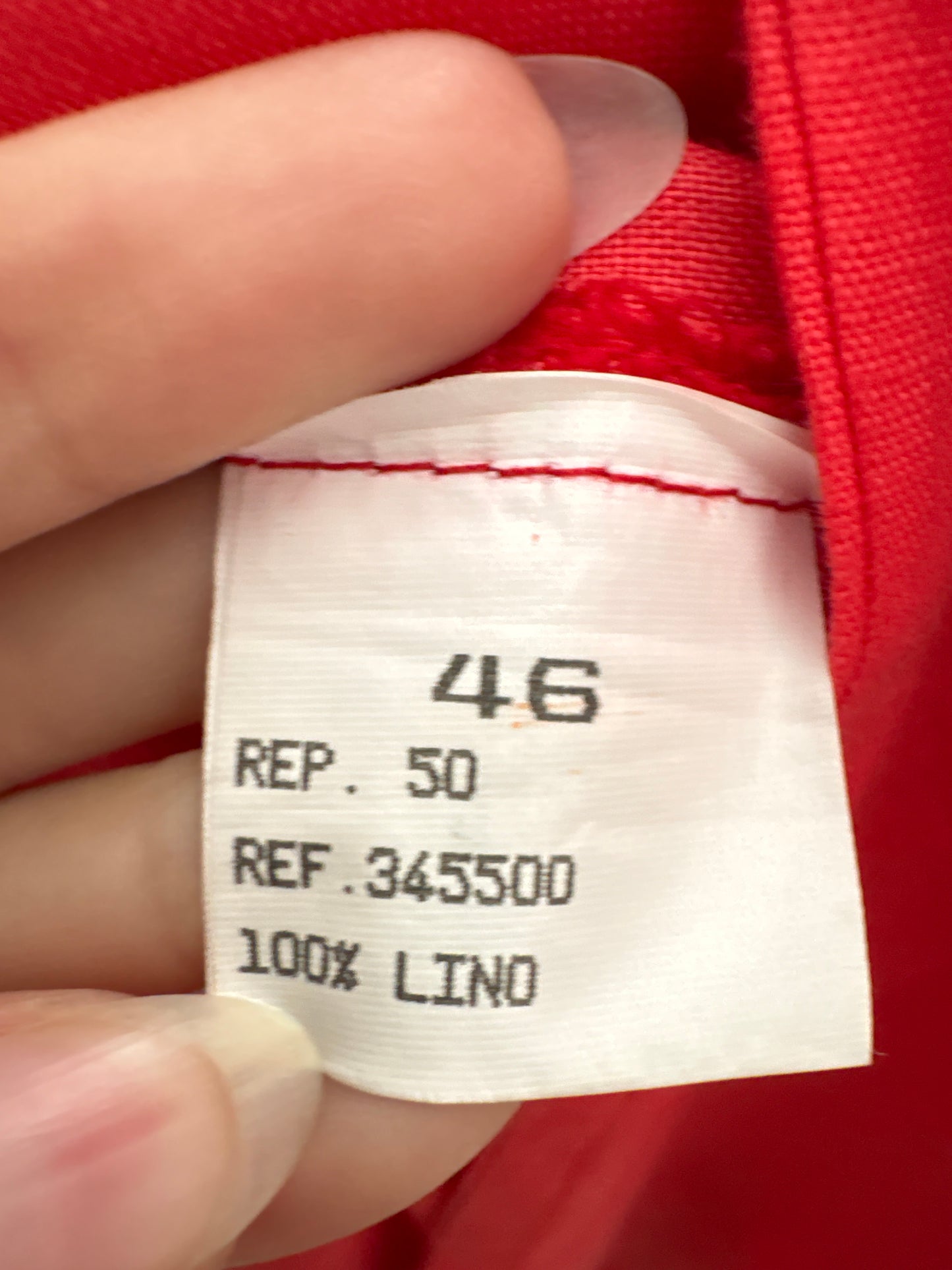 Rochie italiană din in premium electric coral red cu nasturi aurii metalici