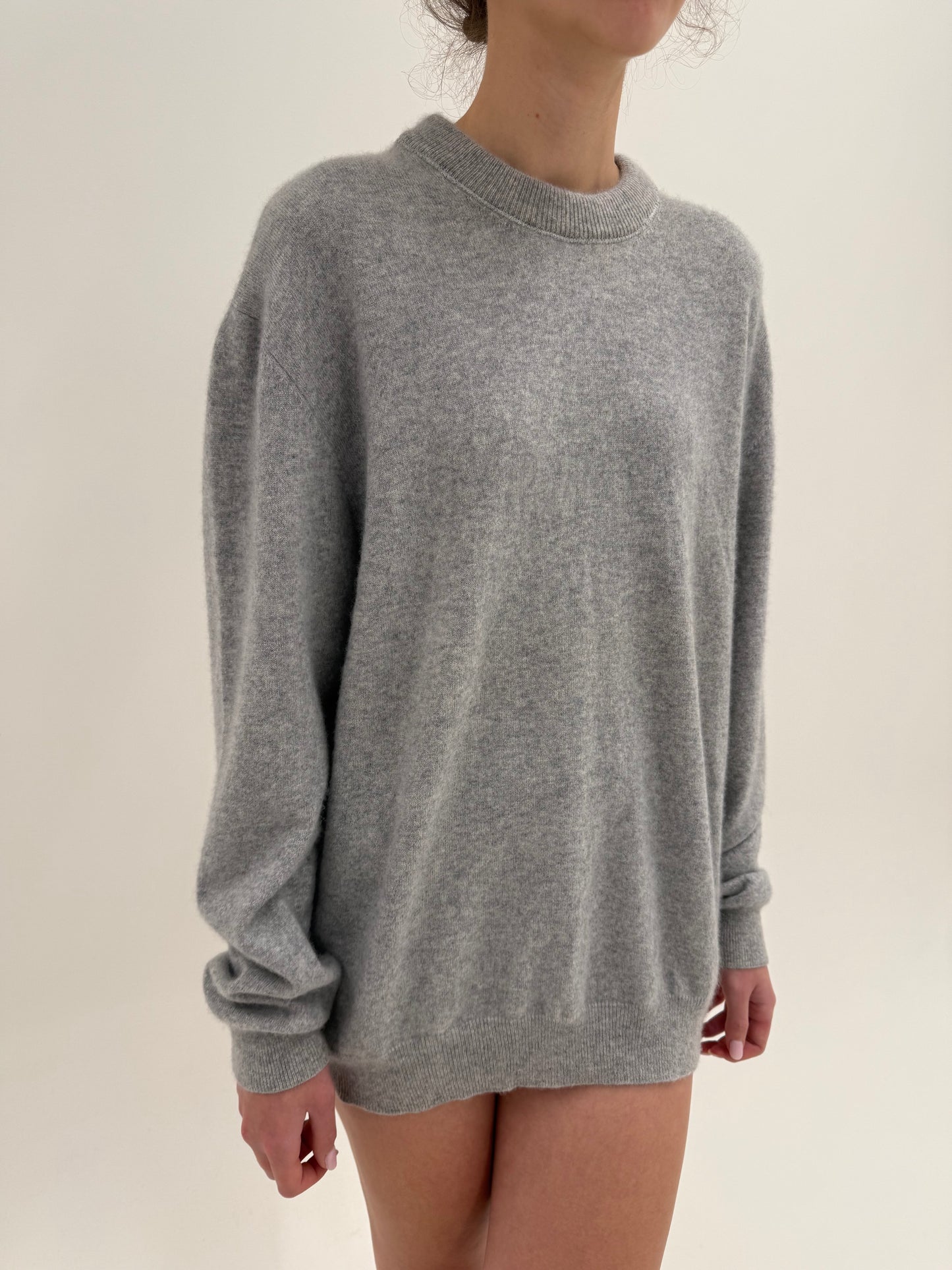 Pulover din cașmir gros multiply crew neck silver gray