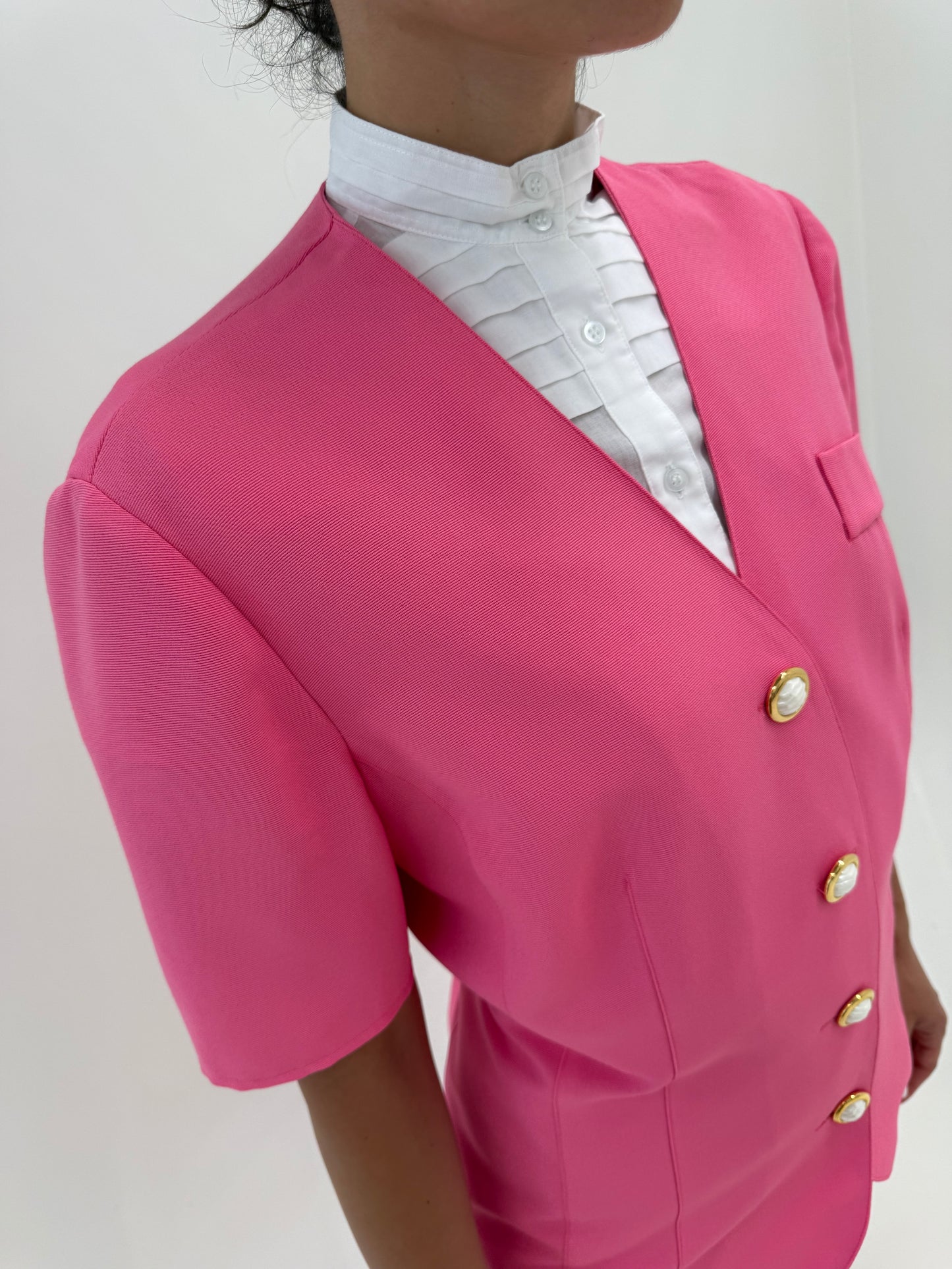 Sacou Barbie pink vintage din faille cu nasturi perlă supradimensionați