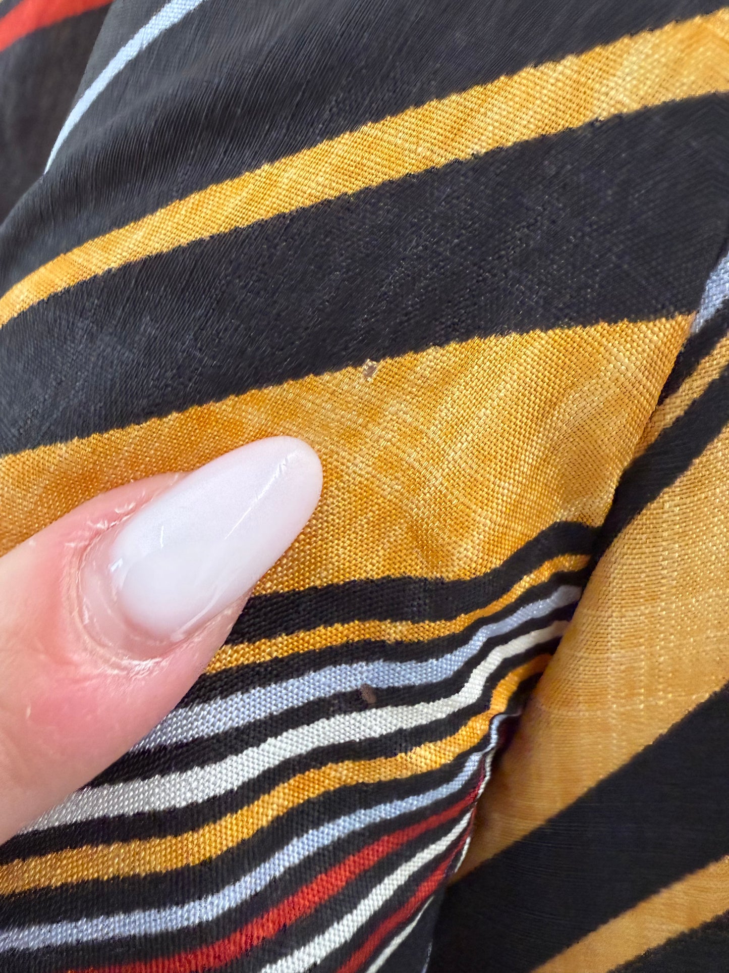 Rochie vintage în dungi din panzica de mătase naturală cu talie reglabilă