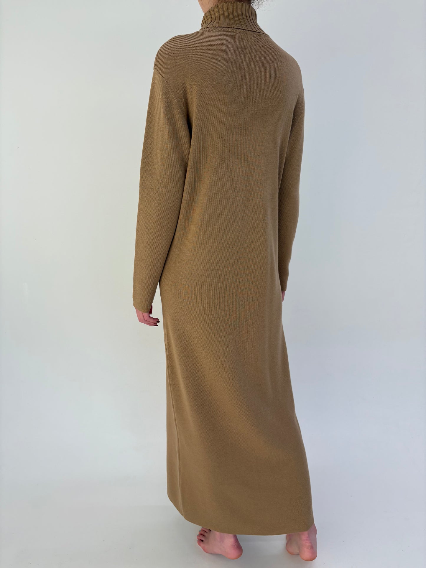 Rochie maxi camel tip Maleta din lana merino extrafina de gramaj mare
