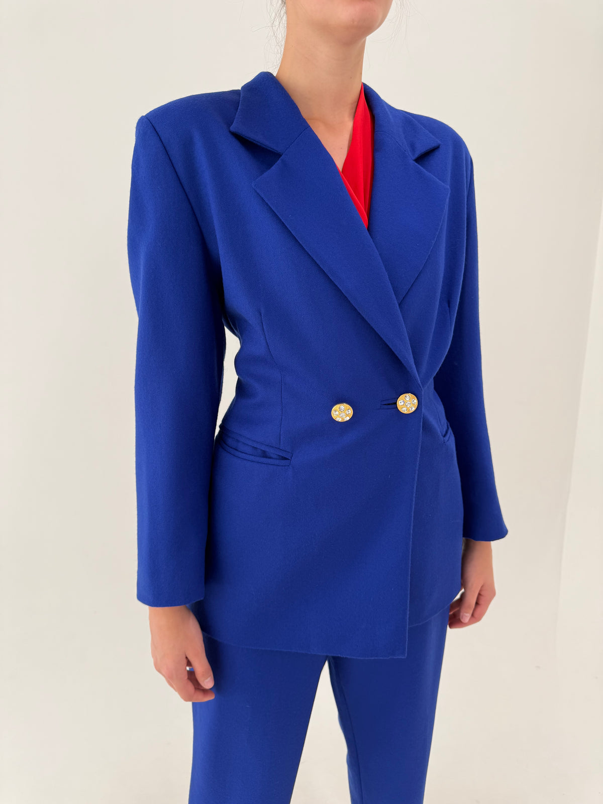 Costum vintage italian excepțional albastru regal din lana extrafina