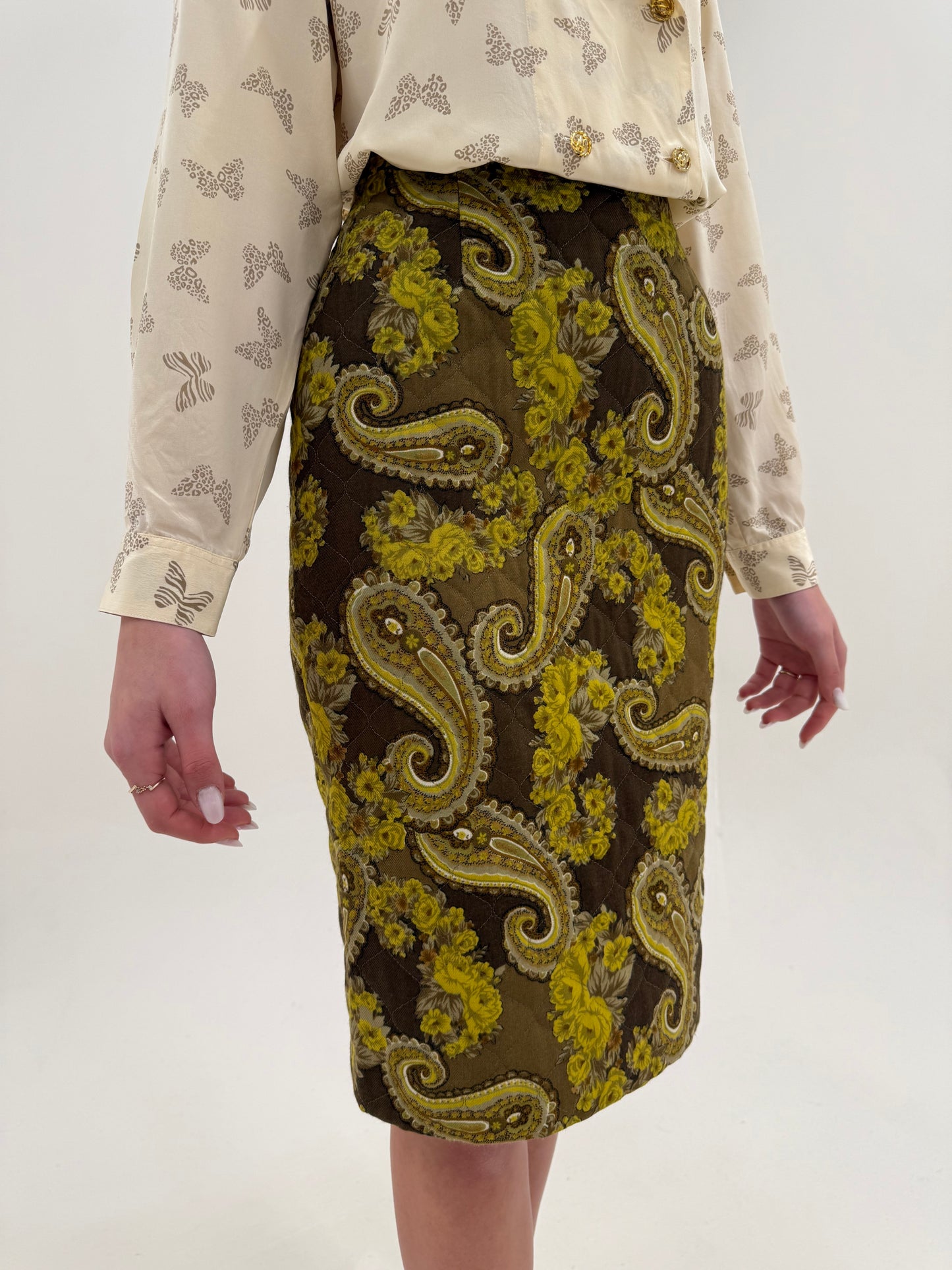 Fustă italiană high end din matlase excepțional cu print paisley conică