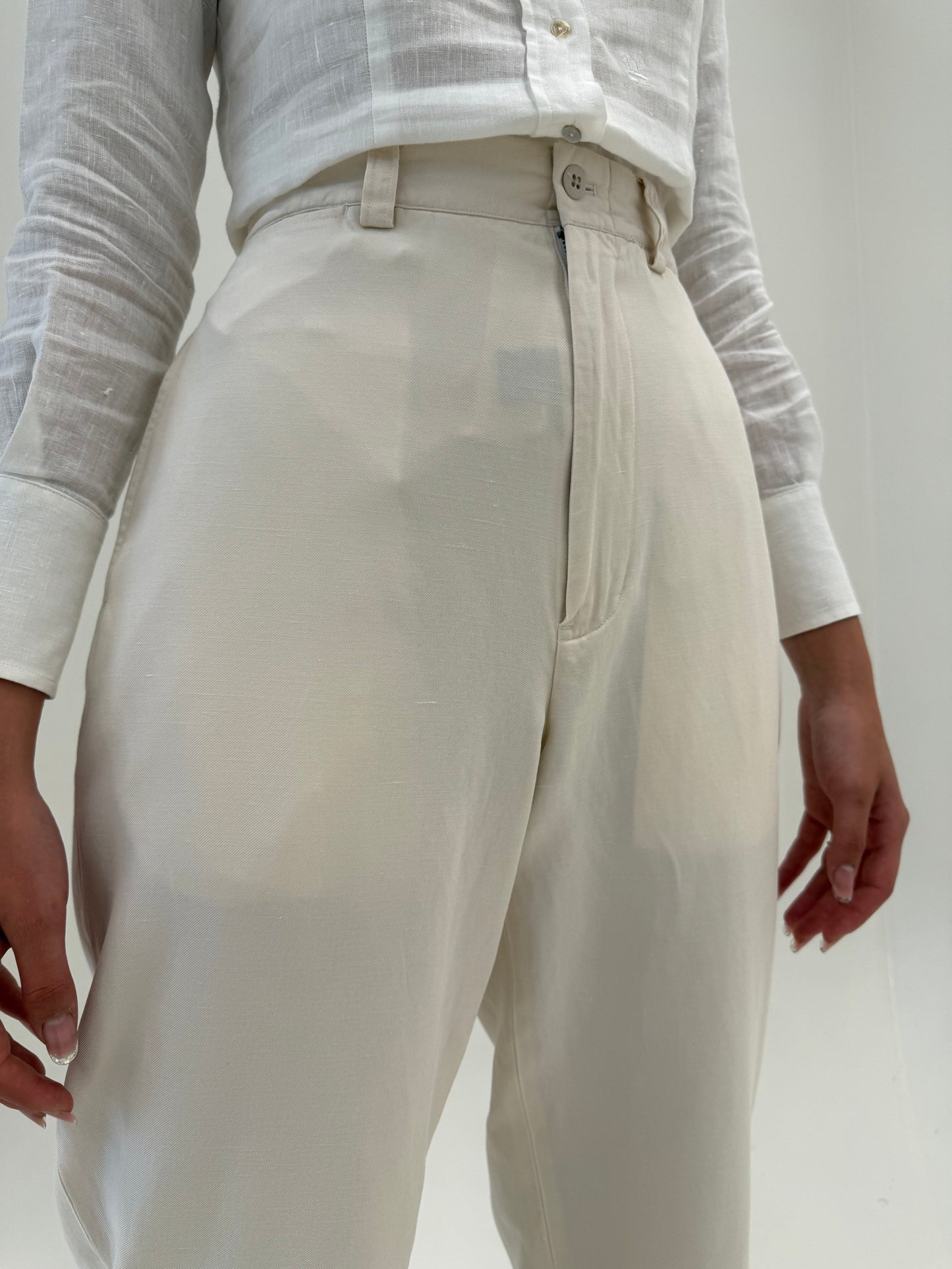 Pantaloni Ralph Lauren petite din mătase naturală și în off white
