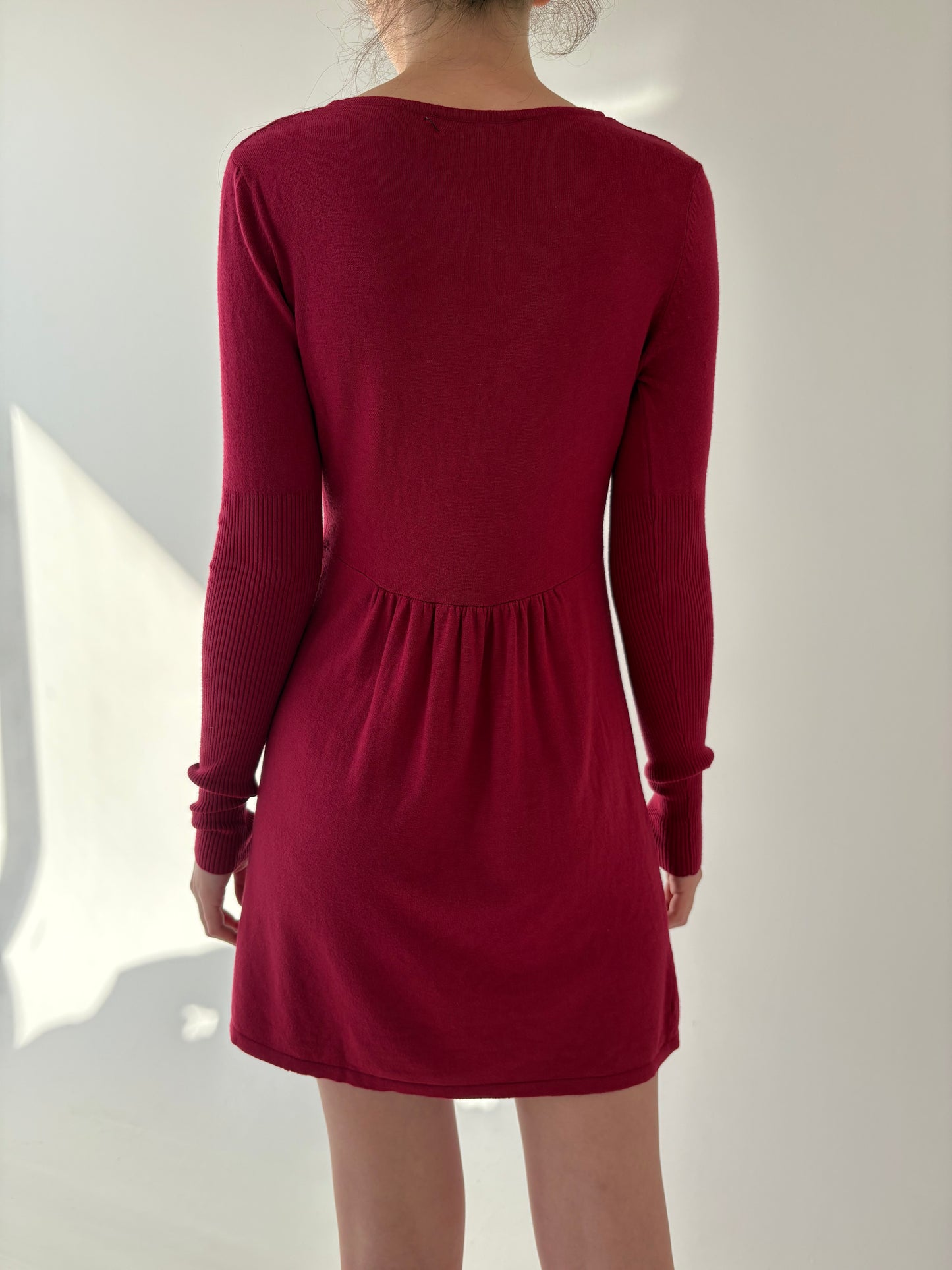 Rochie nouă burgundy din jerse de lana extrafina cu cașmir