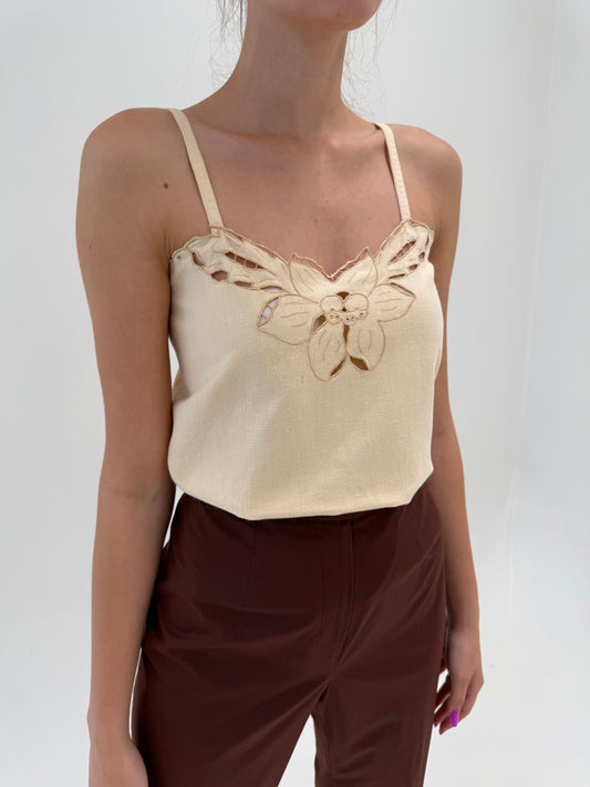 Top vintage camel din in excepțional cu broderie anglaise