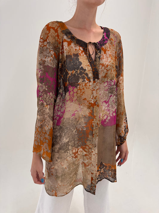 Tunica vaporoasă de brand luxury plus size italian Elena Miro cu accente fucsia