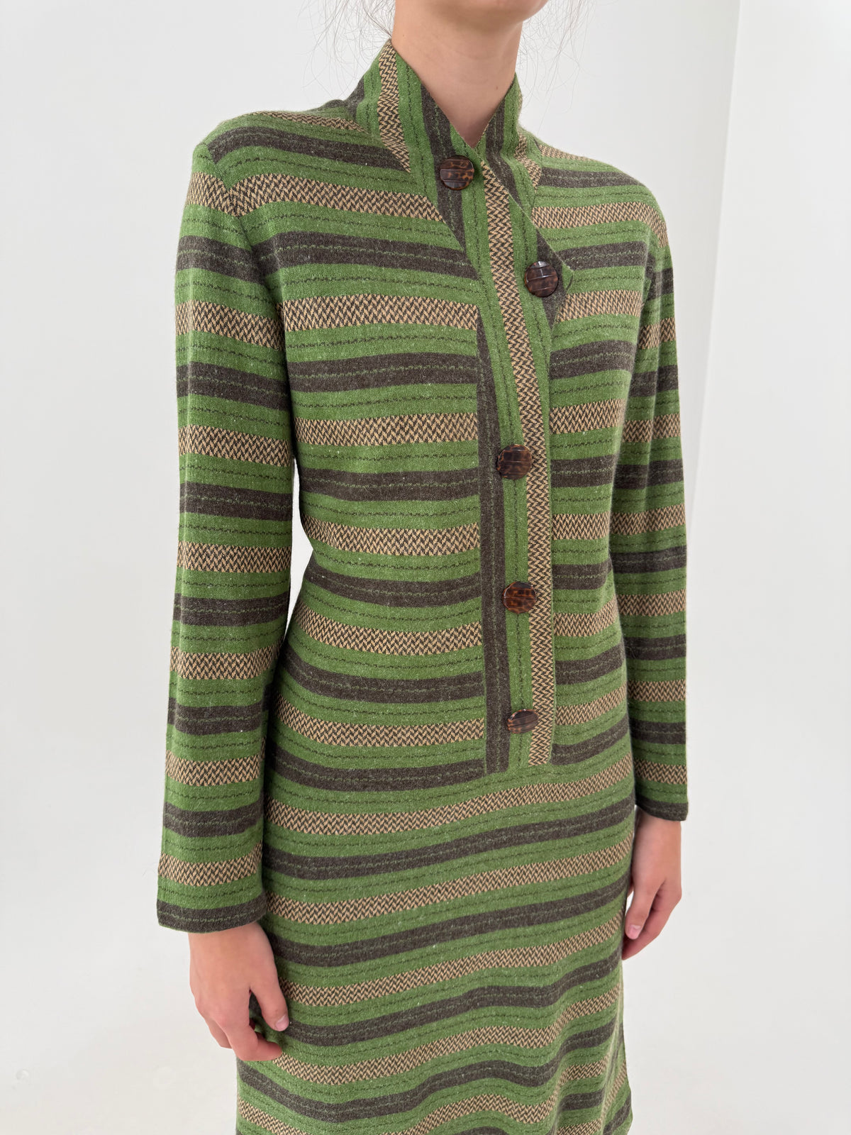 Rochie vintage din lana extrafina în dungi și combinație superbă de culori