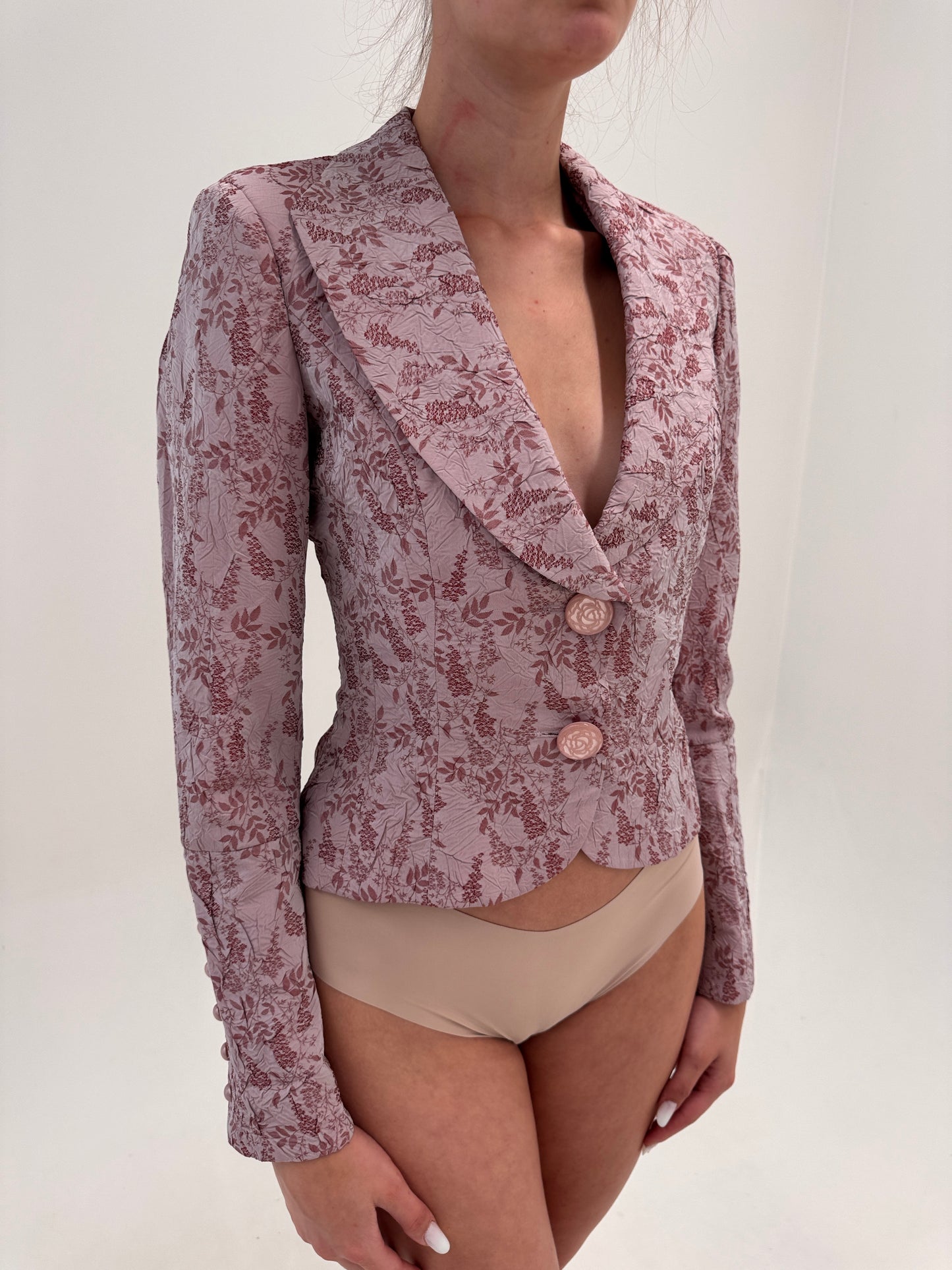 Sacou vintage ultra cambrat dusty powder pink cu revere late