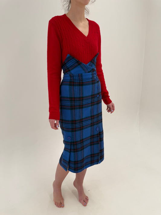 Fustă spectaculoasă cu talie ultra ultra înaltă din Tartan gros 80% lana