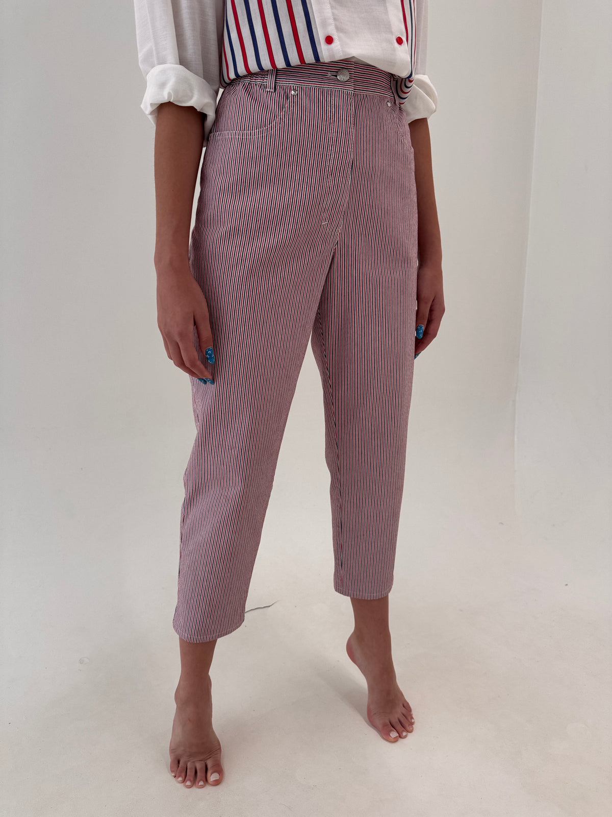 Pantaloni petite ultea confort în dungi cu influențe nautice mom fit