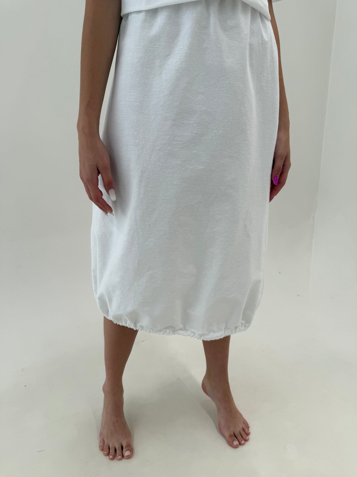 Fustă midi lung în croi cocoon cu bază reglabilă din pânză de in