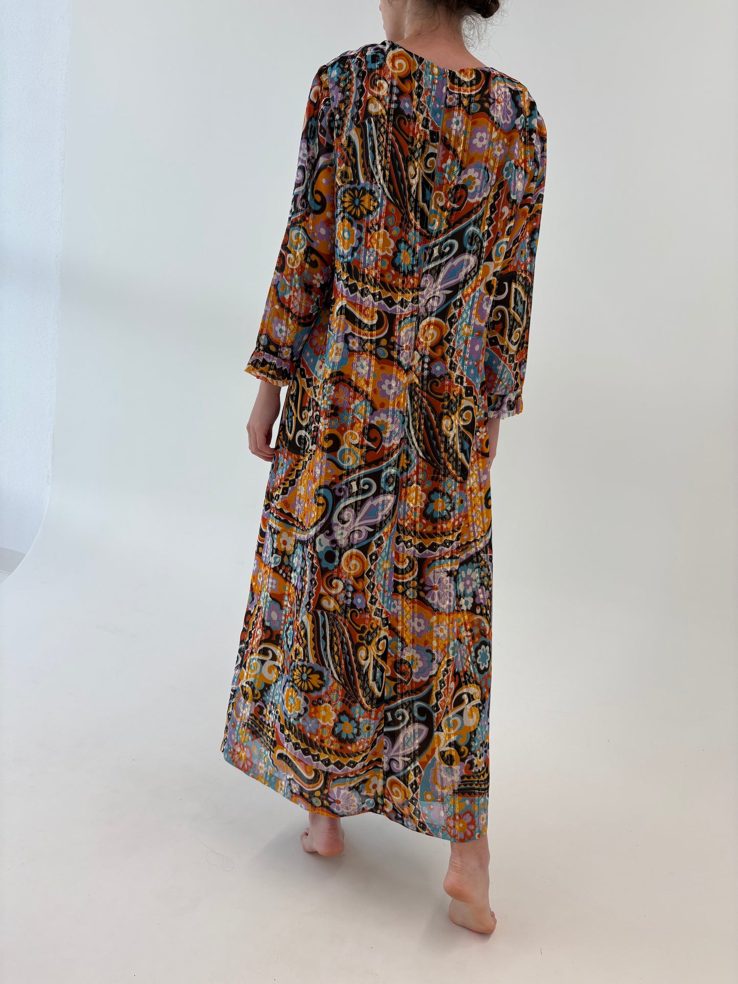 Rochie Old vintage început de ani 70 de seară cu inserții fine aurii