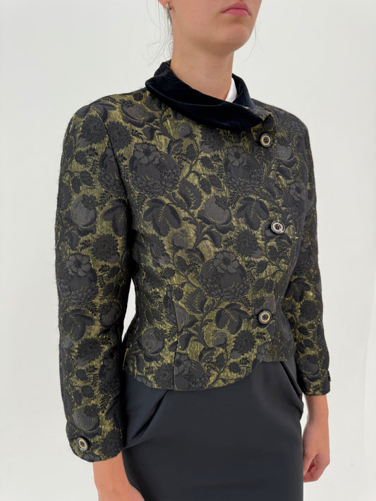Sacou vintage italian din brocart plin excepțional cu lana cu irizatii patinate aurii