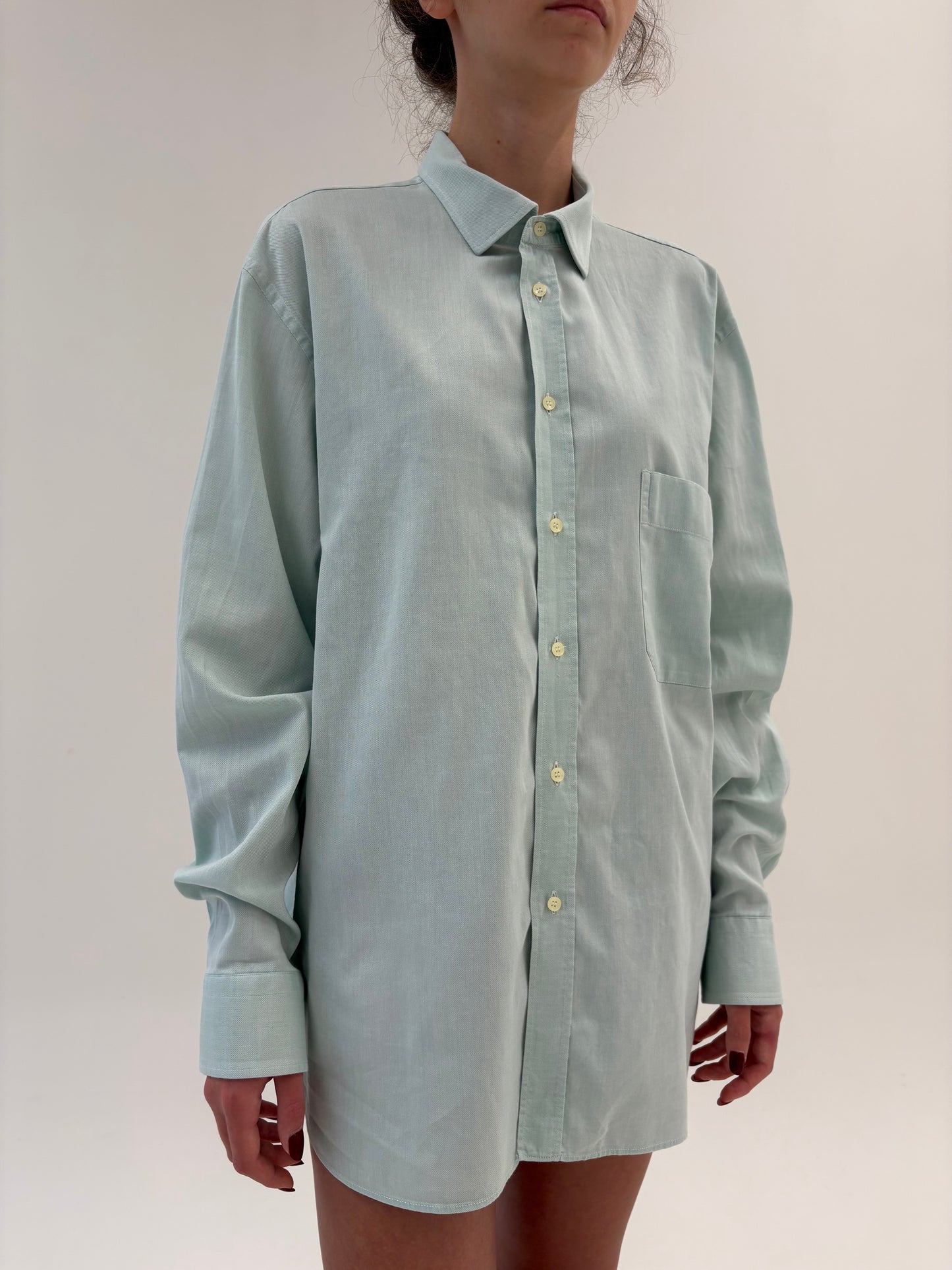 Cămașa italiană tall din poplin gros texturat de bumbac mint green