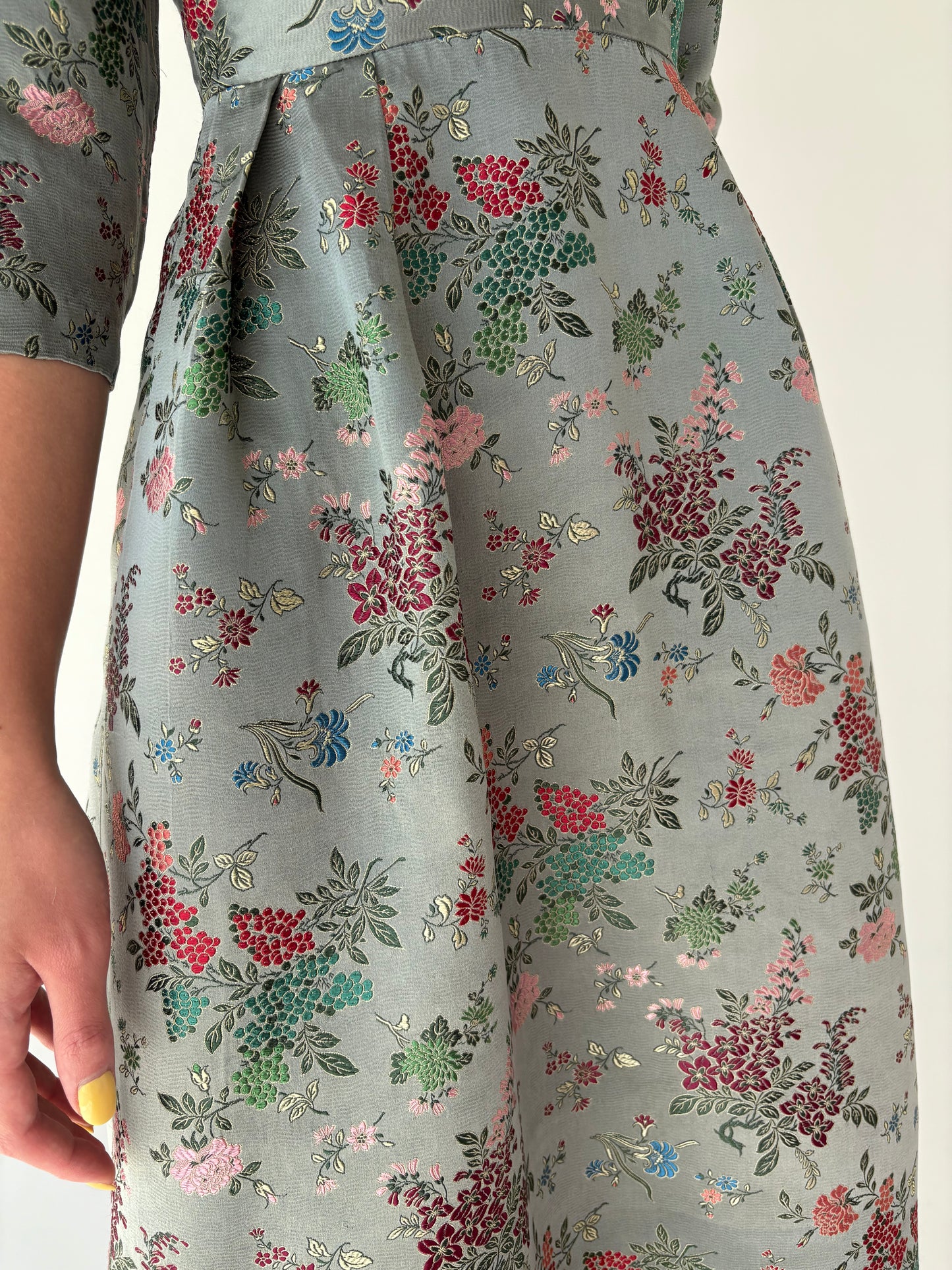Rochie vintage de colecție din anii 60 din jacquard moale de mătase naturală