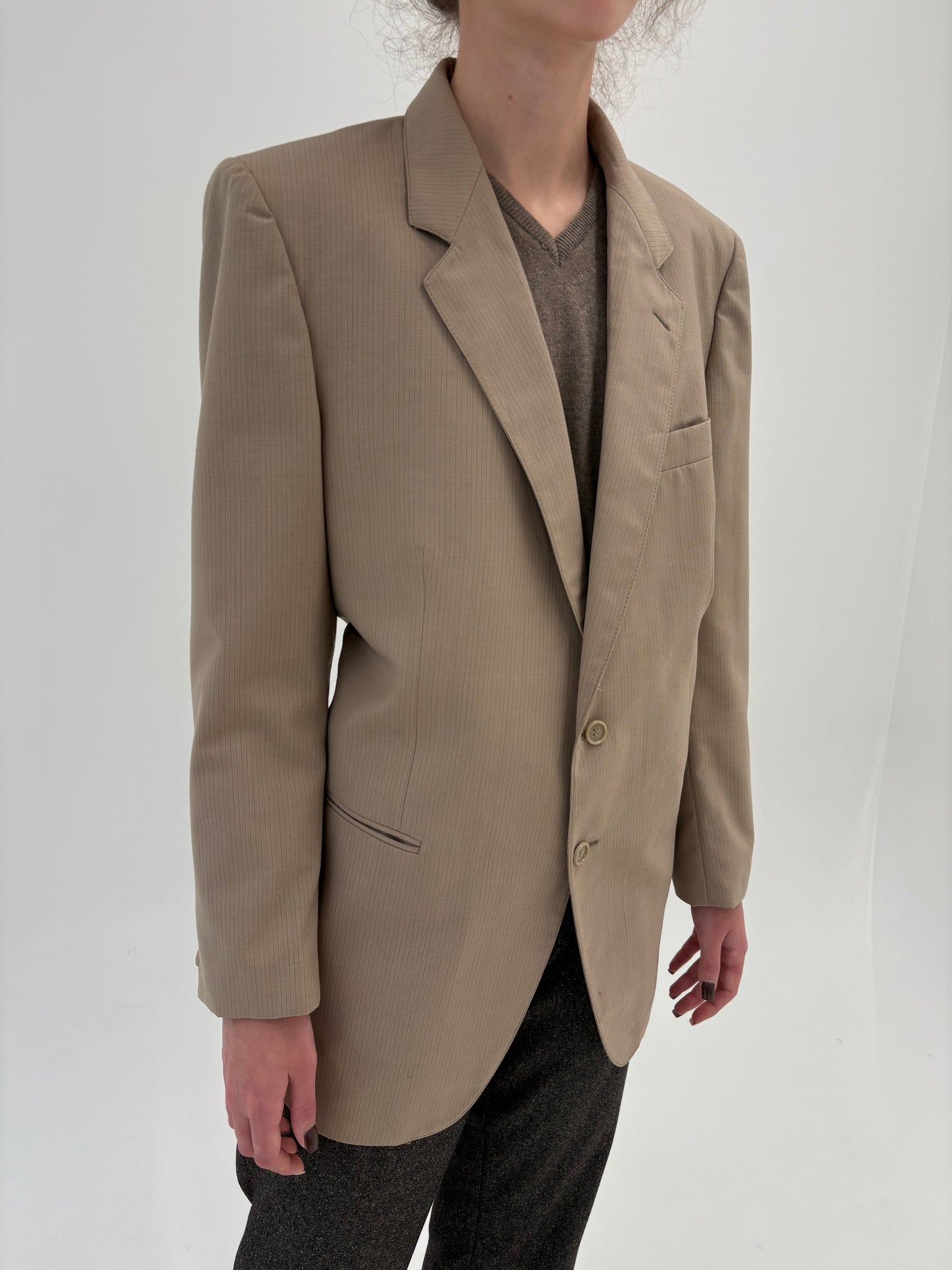 Sacou italian light nude din stofă de lana extrafina structurată