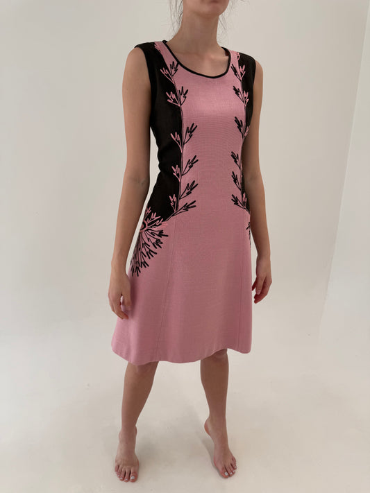 Rochie old vintage din pânză grea de in cu finisaje manuale în croi de ani 60