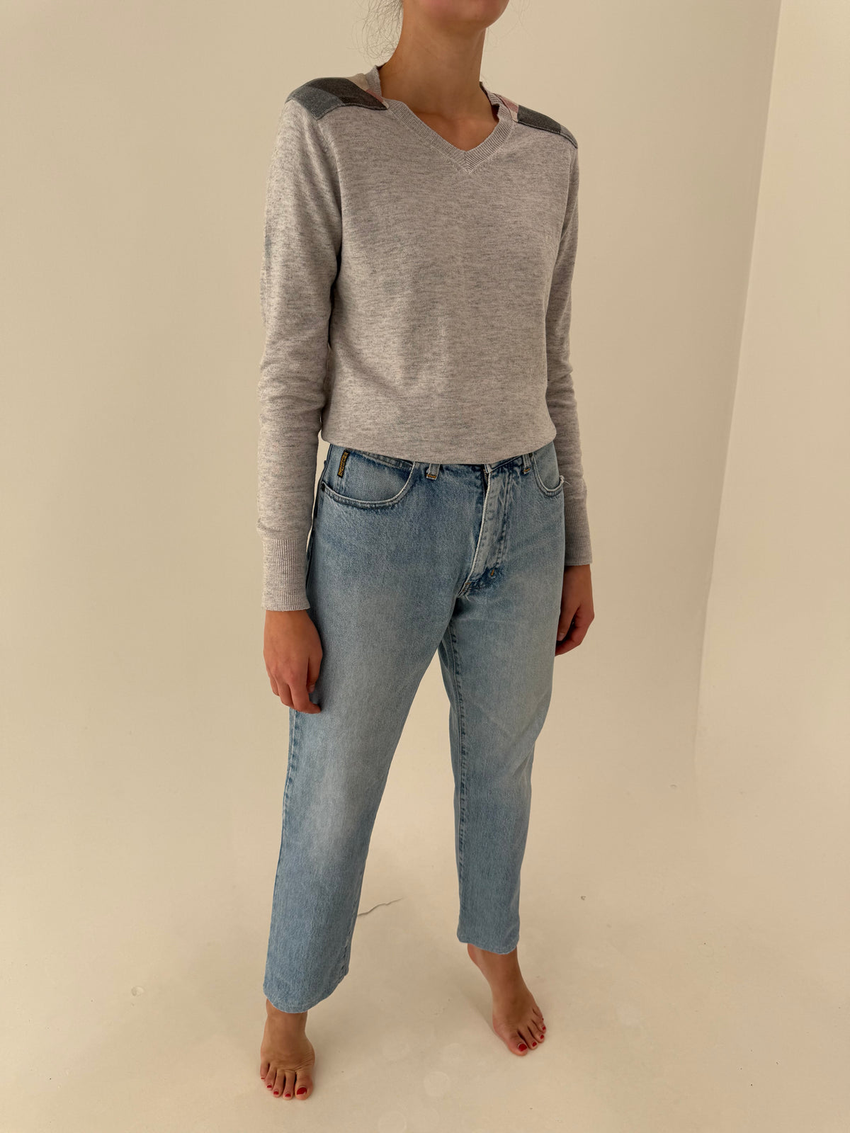 Jeans vintage Armani mom fit din bumbac gros lighter wash