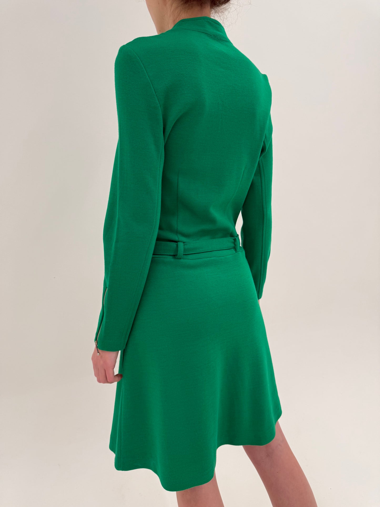 Rochie Old vintage anii 70 în estetică Mod din lana extrafina verde tare