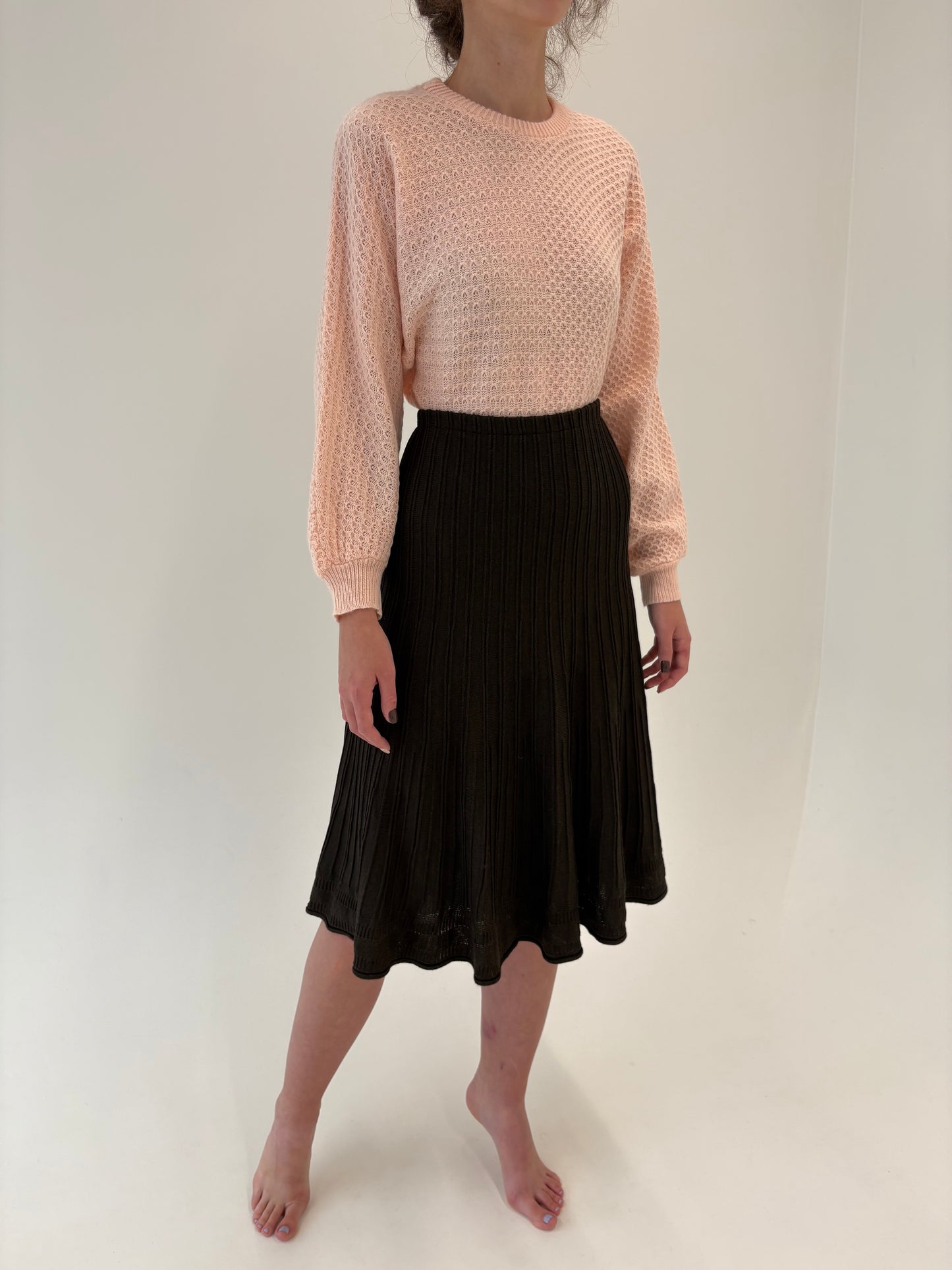 Fustă chocolate brown italiană din jerse excepțional de lana extrafina