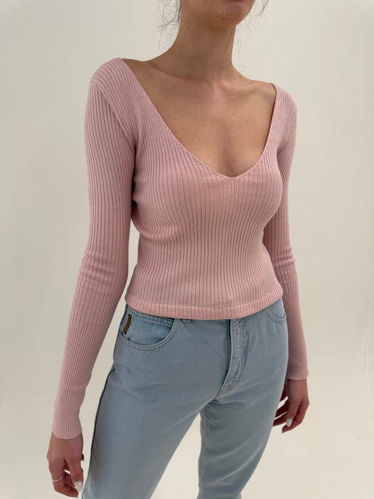Light cotton knit Hugo Boss ribbed powder pink