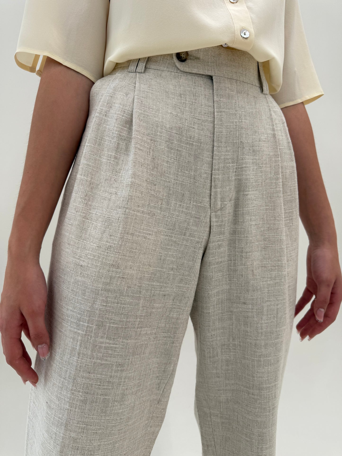 Pantaloni tall din pânză excepțională de in și modal sand nude