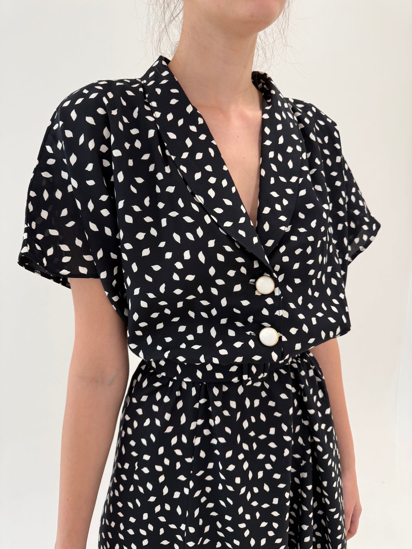 LBD maxi vintage nouă cu etichetă cu talie ultra înaltă elastică și print alb
