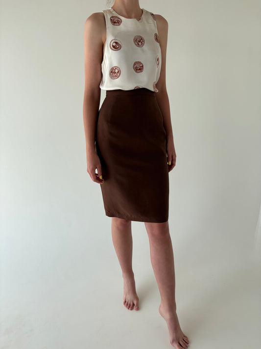 Rochie chocolate brown din mătase naturală mată cu talie ultra înaltă