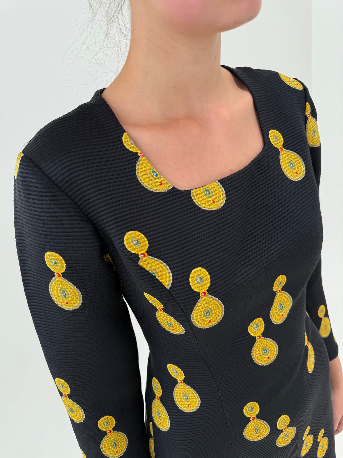LBD vintage cu print baroc din faille excepțional gros de mătase naturală