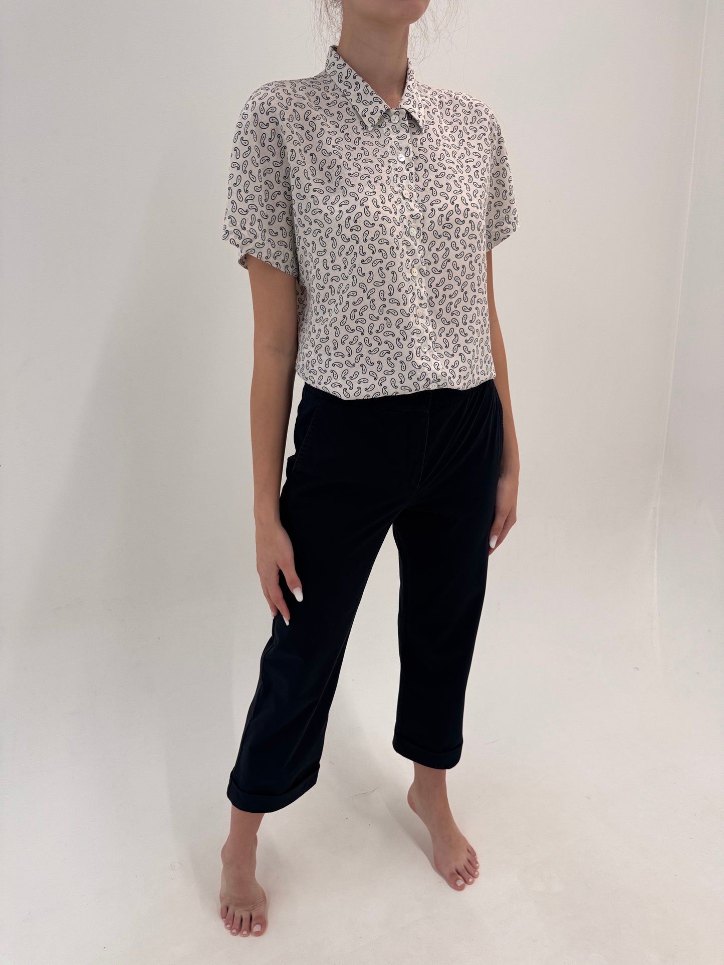 Pantaloni chinos negri Max Mara petite din poplin modelator de bumbac