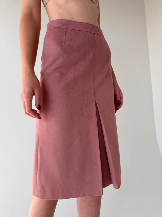 Fustă vintage old rose pink cu aspect de piele întoarsă