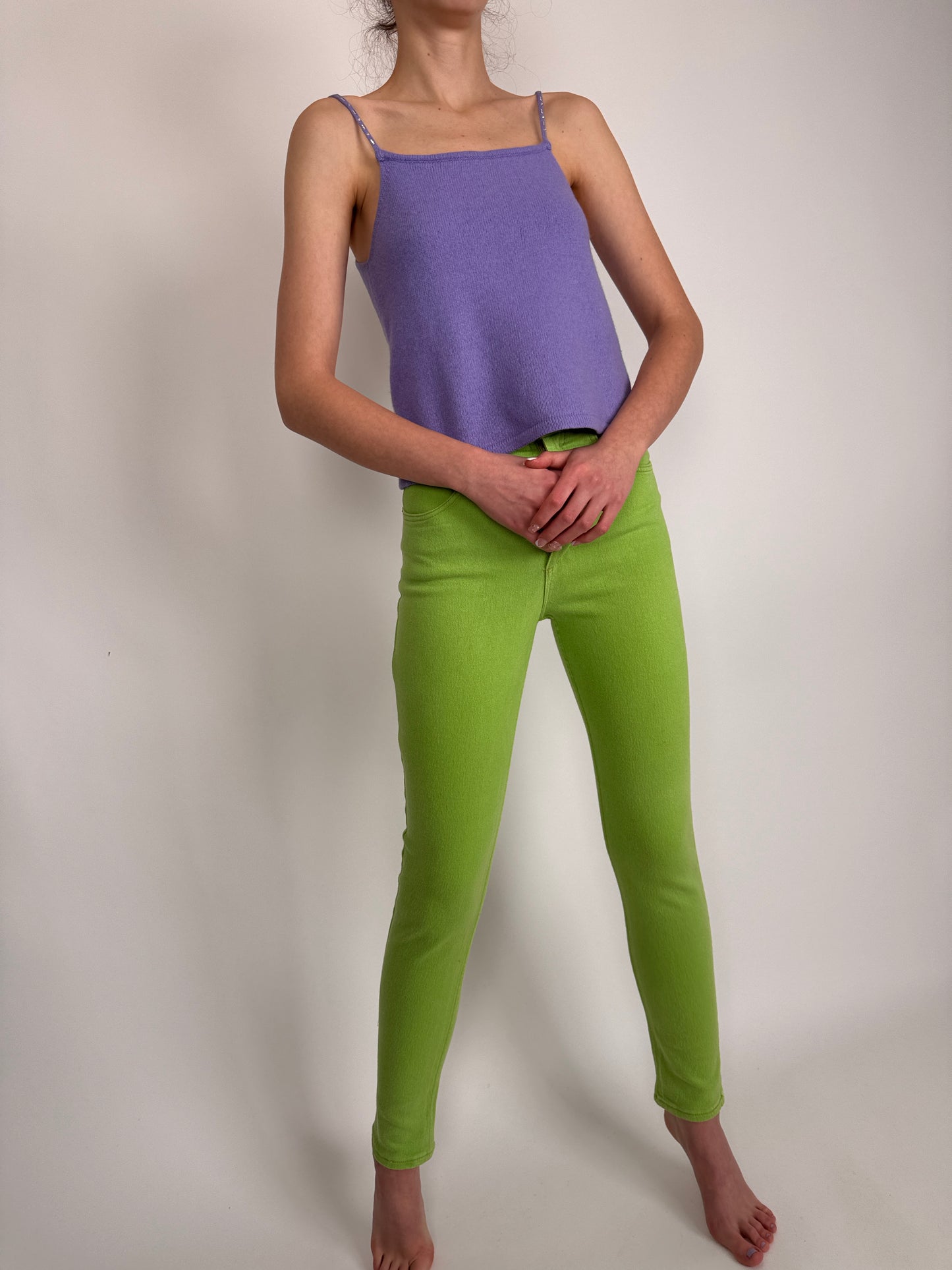 Jeanși vintage premium modelatori verde crud cu talie ultra înaltă