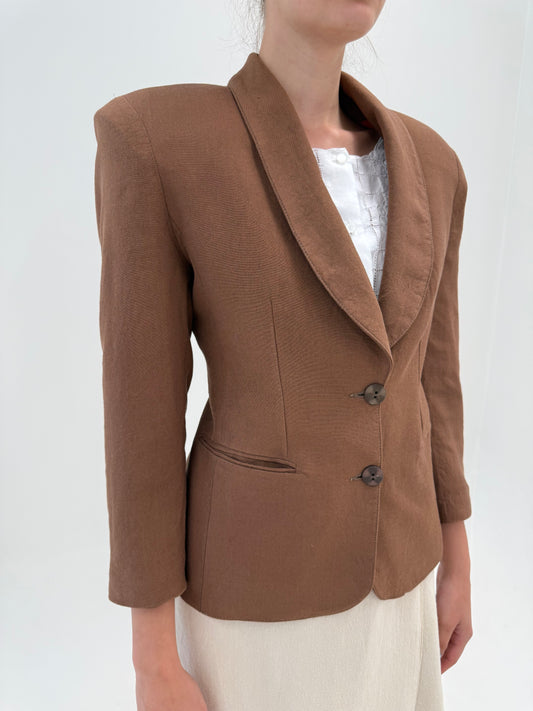 Sacou light chocolate brown vintage italian cu revere rotunjite din in premium