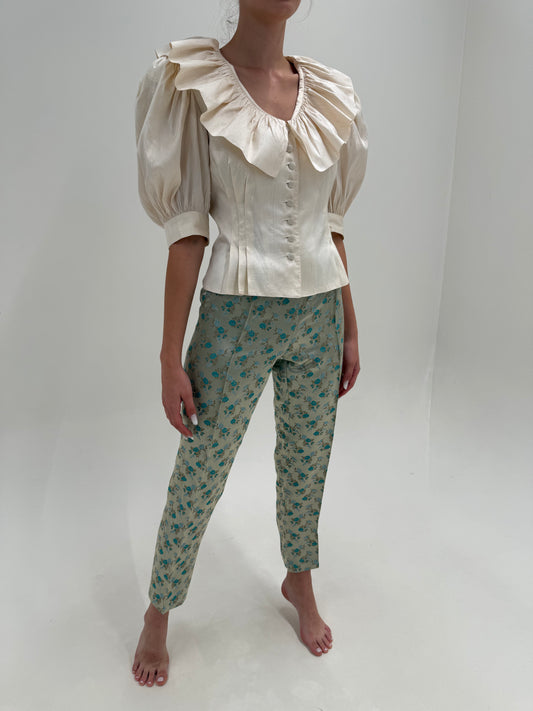 Pantaloni Max Mara din jacquard de in cu bumbac de la zi la seară