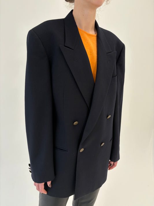 Sacou navy tall din lana luxury super 100s extrafina cu închidere dublă