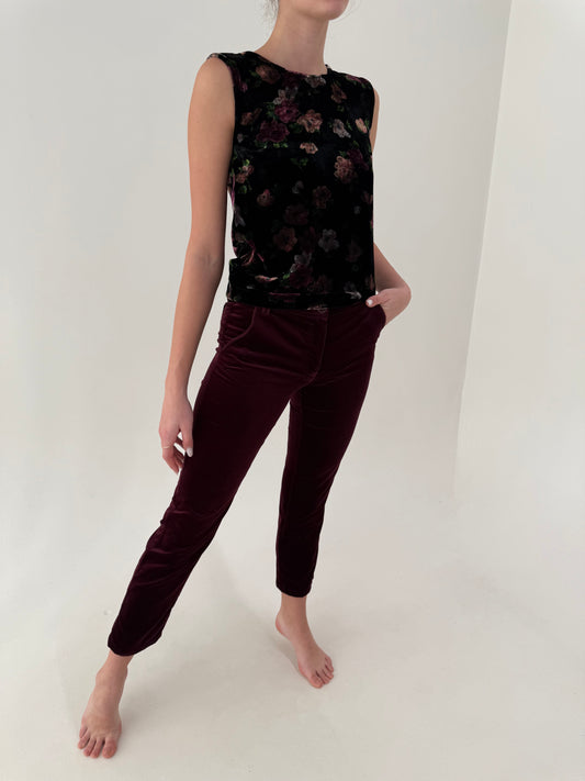 Pantaloni luxury Luisa Spagnoli din catifea dark burgundy confort