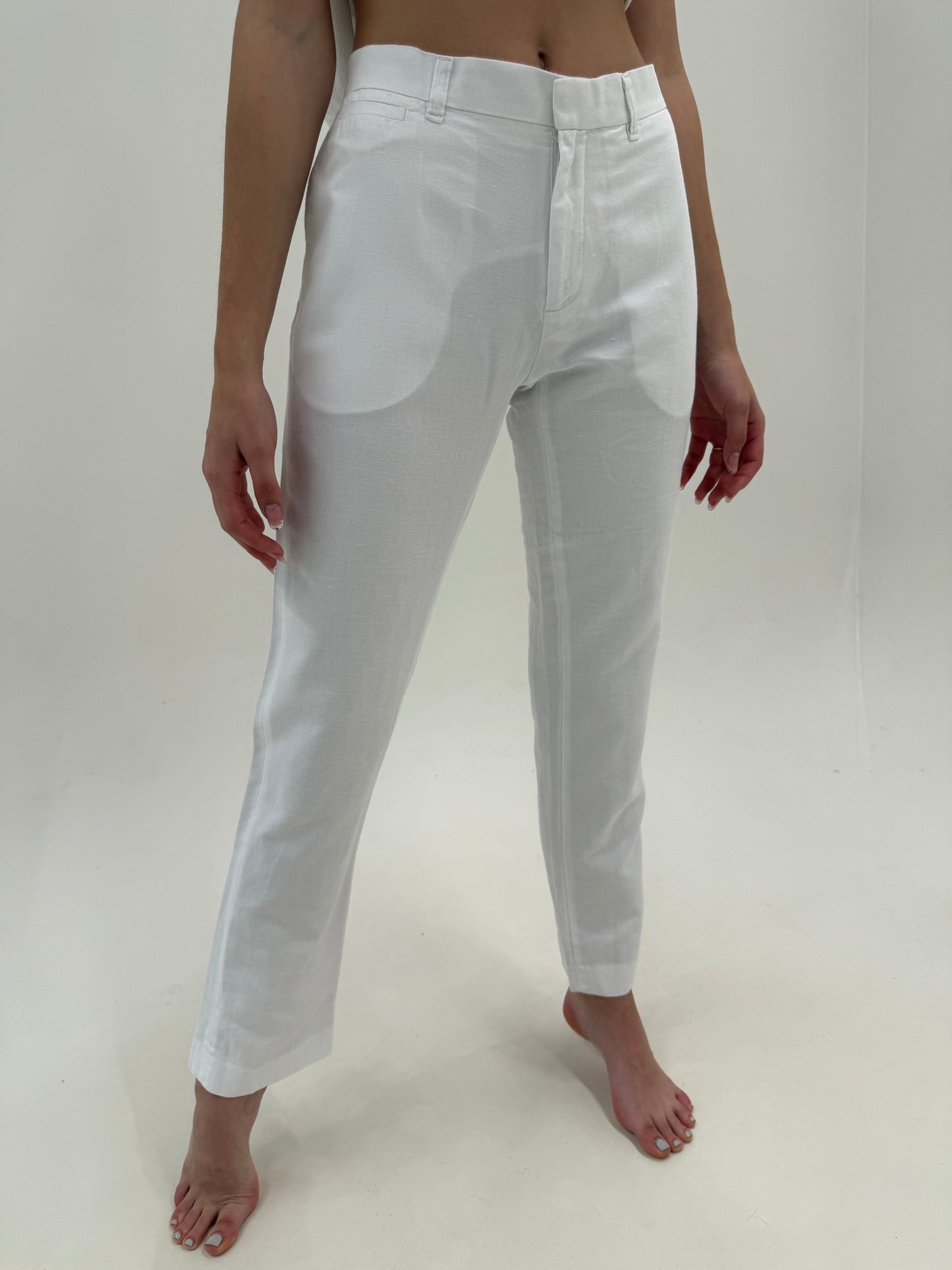Pantaloni business din panza de in premium chevron în croi clasic