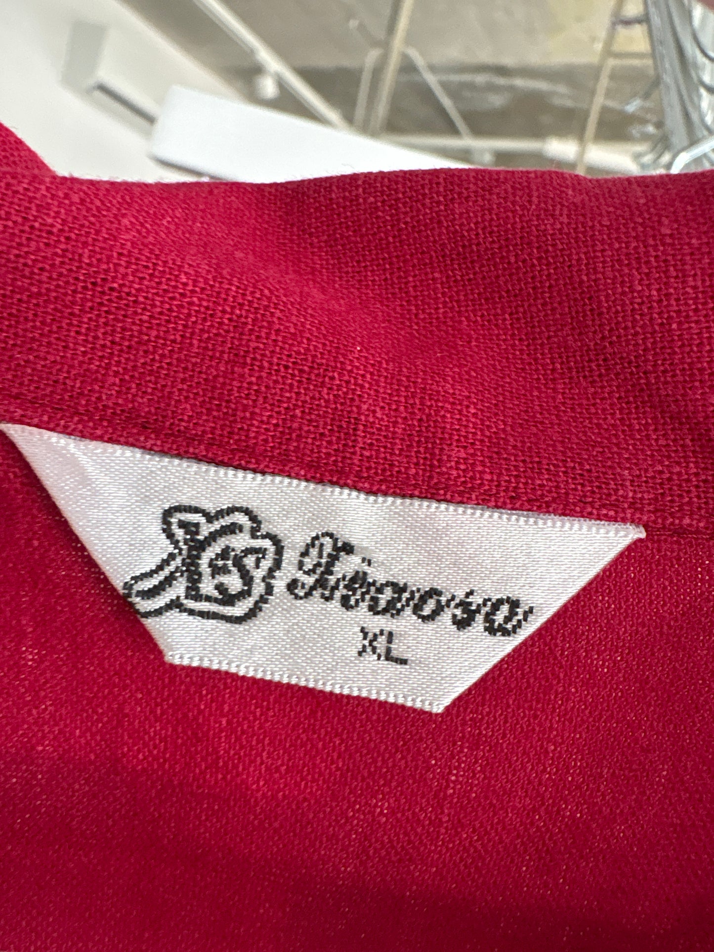 Cămașa dark cherry red din canvas de bumbac și in