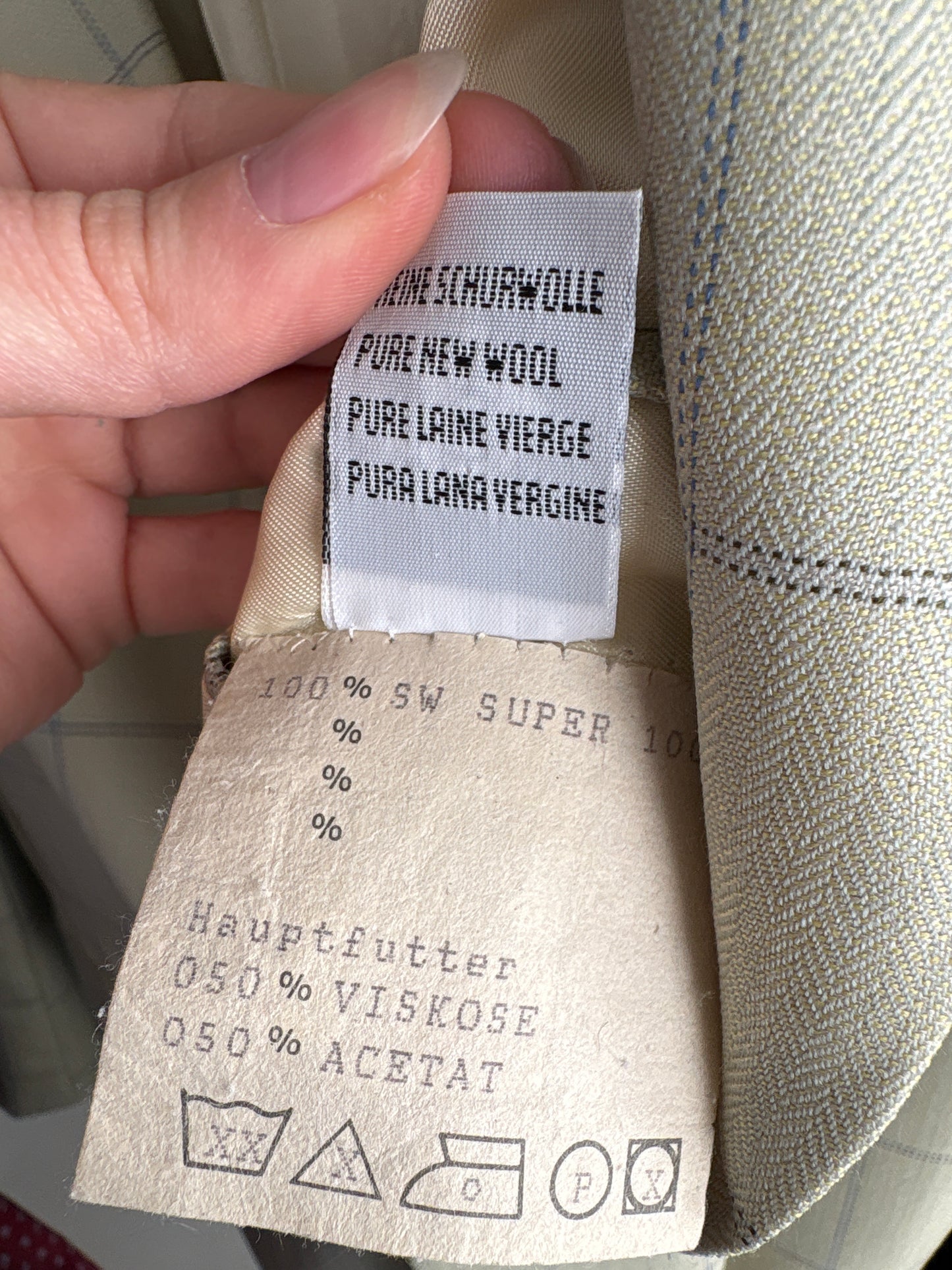 Sacou luxury Guy Laroche light green în carouri fine jeans blue