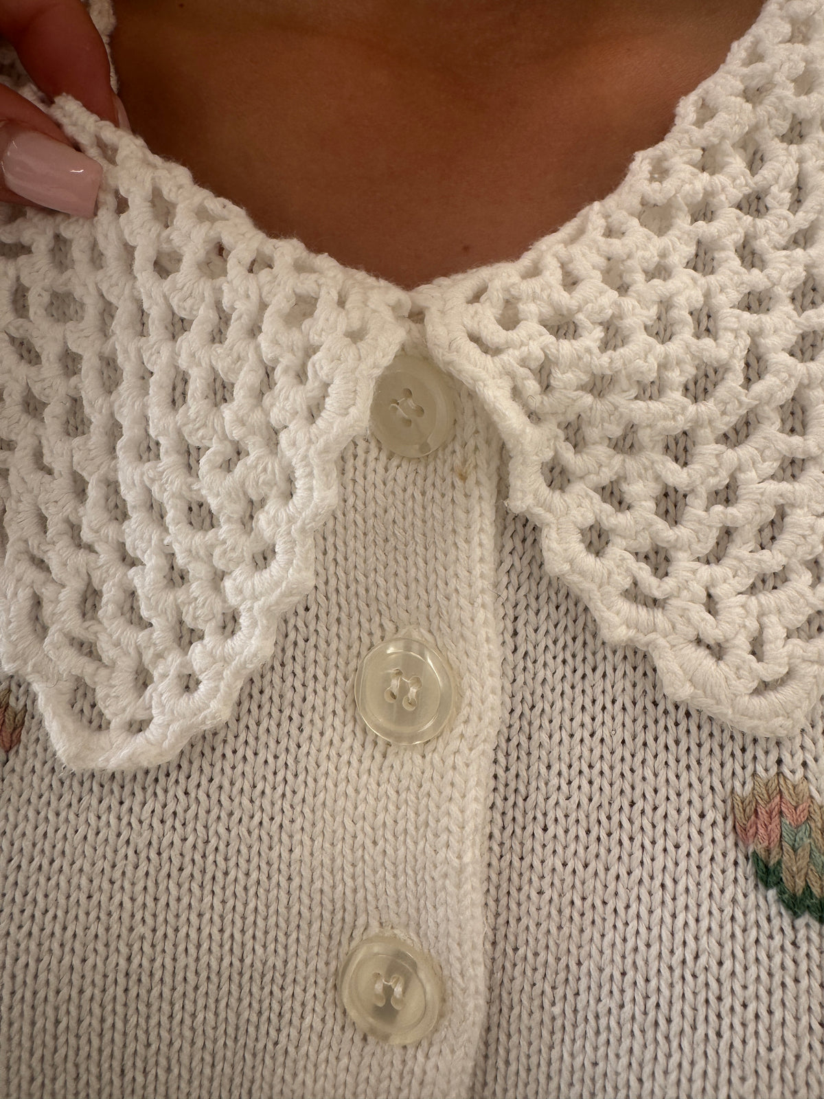 Top vintage din bumbac de gramaj mare cu guler din macrame lucrat manual