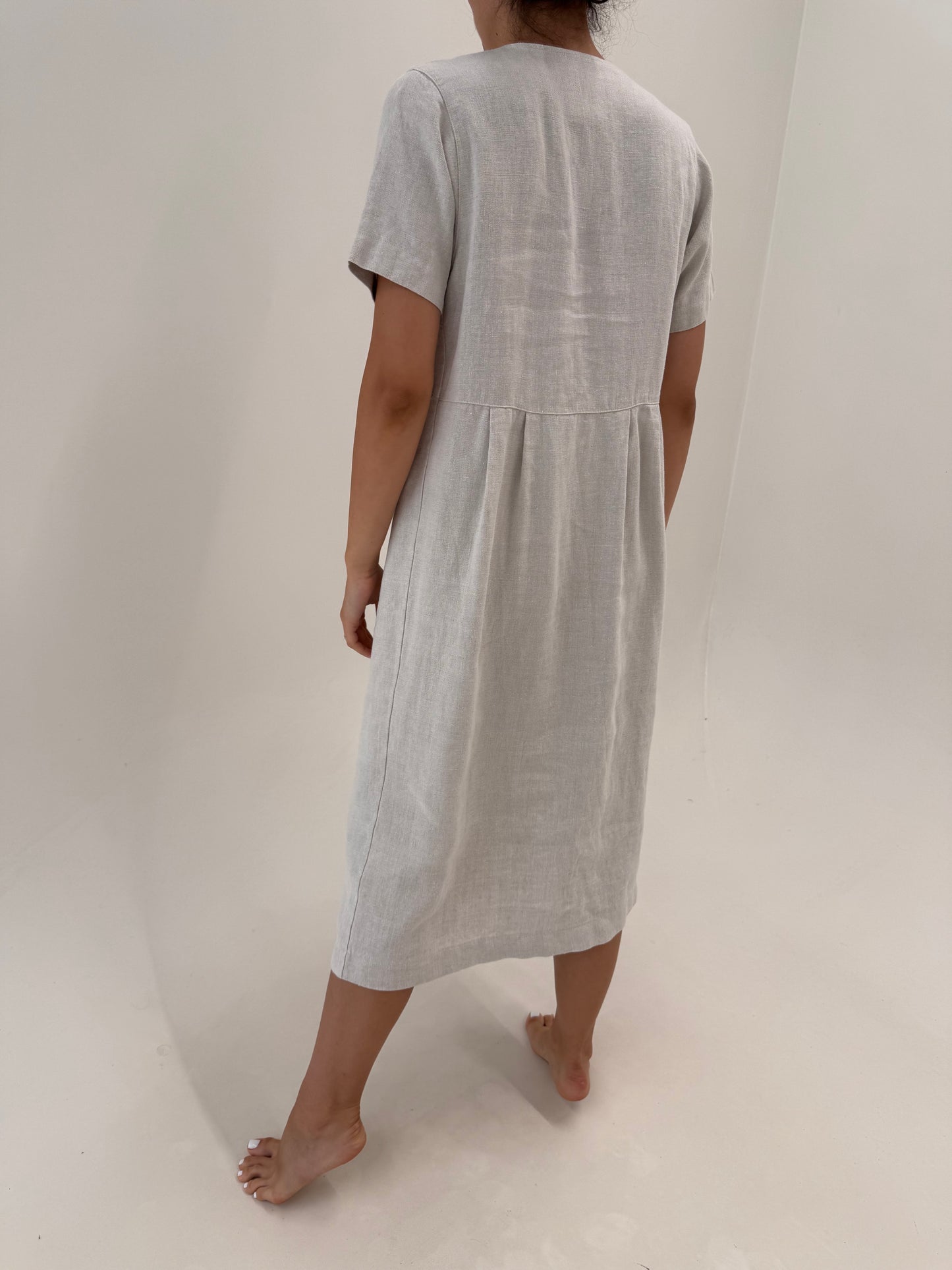 Rochie maxi din panza grea de in excepționala warm silver gray
